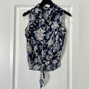 🌴 Floral Sleeveless Tie-Front Blouse